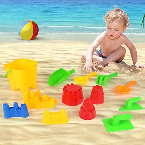 Liberty Imports 15-Piece Sand Castle Building Kit - Ultimate Beach Toy Set with Large Bucket, Rake, Shovels, Molds, and More - I