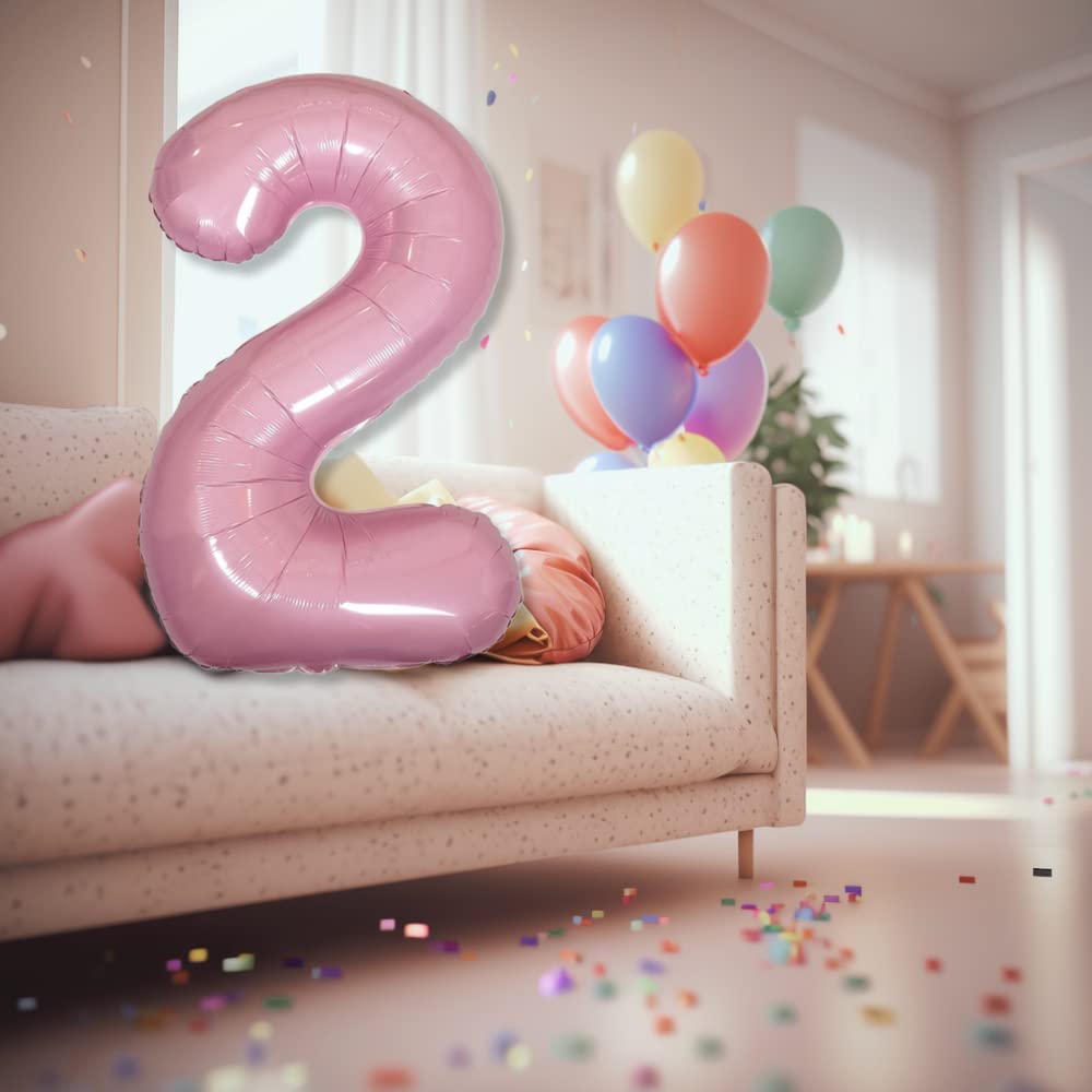 DIWULI Number Balloon - 40 Inch Pastel Pink Foil - Large Number 2 for 2nd Birthday Party Decorations - XX-Large