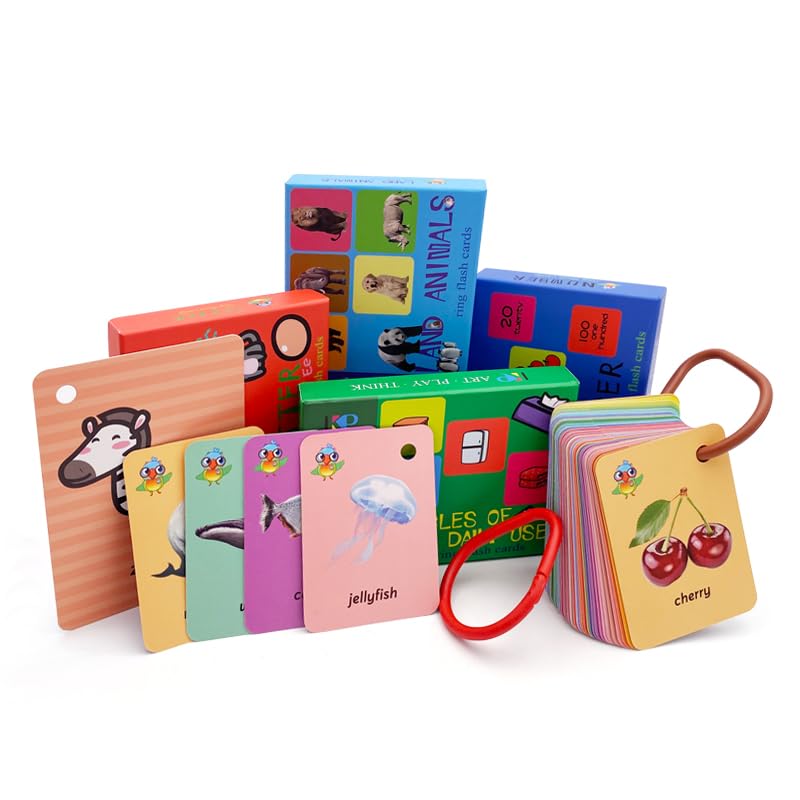 Toddler Flash Cards Set,Kids Sight Words with Picture Flash Cards for Toddler,Numbers,Land Animals,Ocean Animals,Fruit,ABC Lette