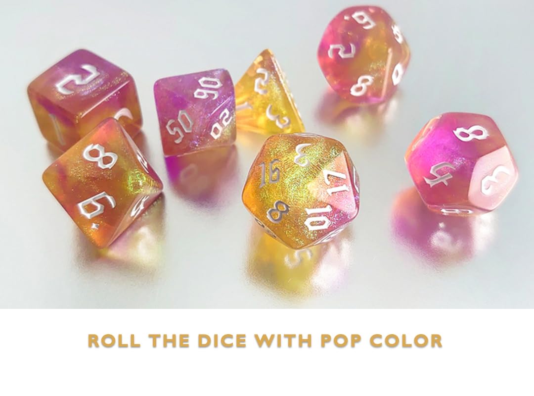 Vvpesca Orange Glitter Dnd Dice Set Of 7 - Polyhedral Dice Set For D&D, Dungeons And Dragons, Role Playing Games, Mtg, Coc, Rpgs