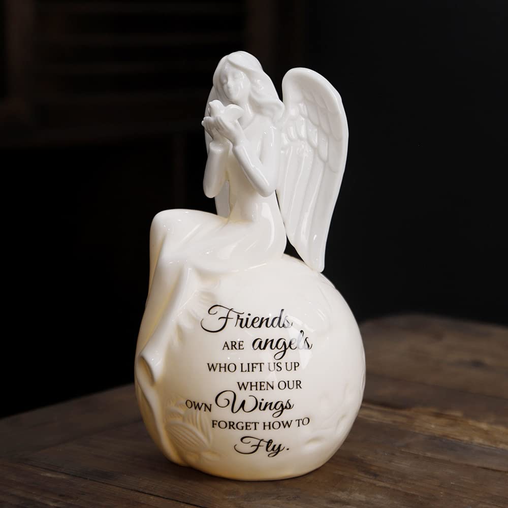 Ceramic Angel Lighted Up Collectible Figurines Best Friendship Gift Sitting Angel Hold Dove On Hand With Essential Quote Night L
