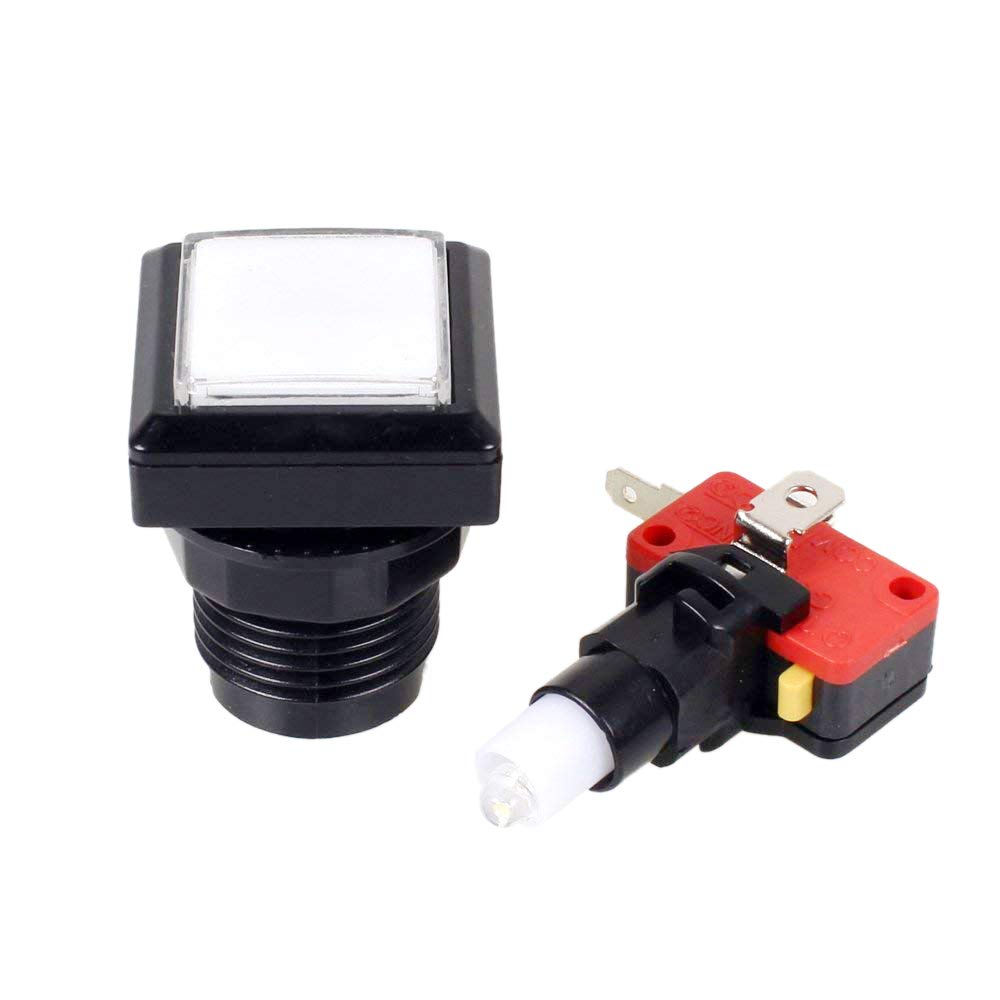 EG Starts 10x Arcade Square Shape LED Illuminated Push Button with Micro Switch Compatible for Arcade Machine Gaming Video Game Consoles Jamma Kit Parts 12V Lamp 33mm Buttons ( White Colour )