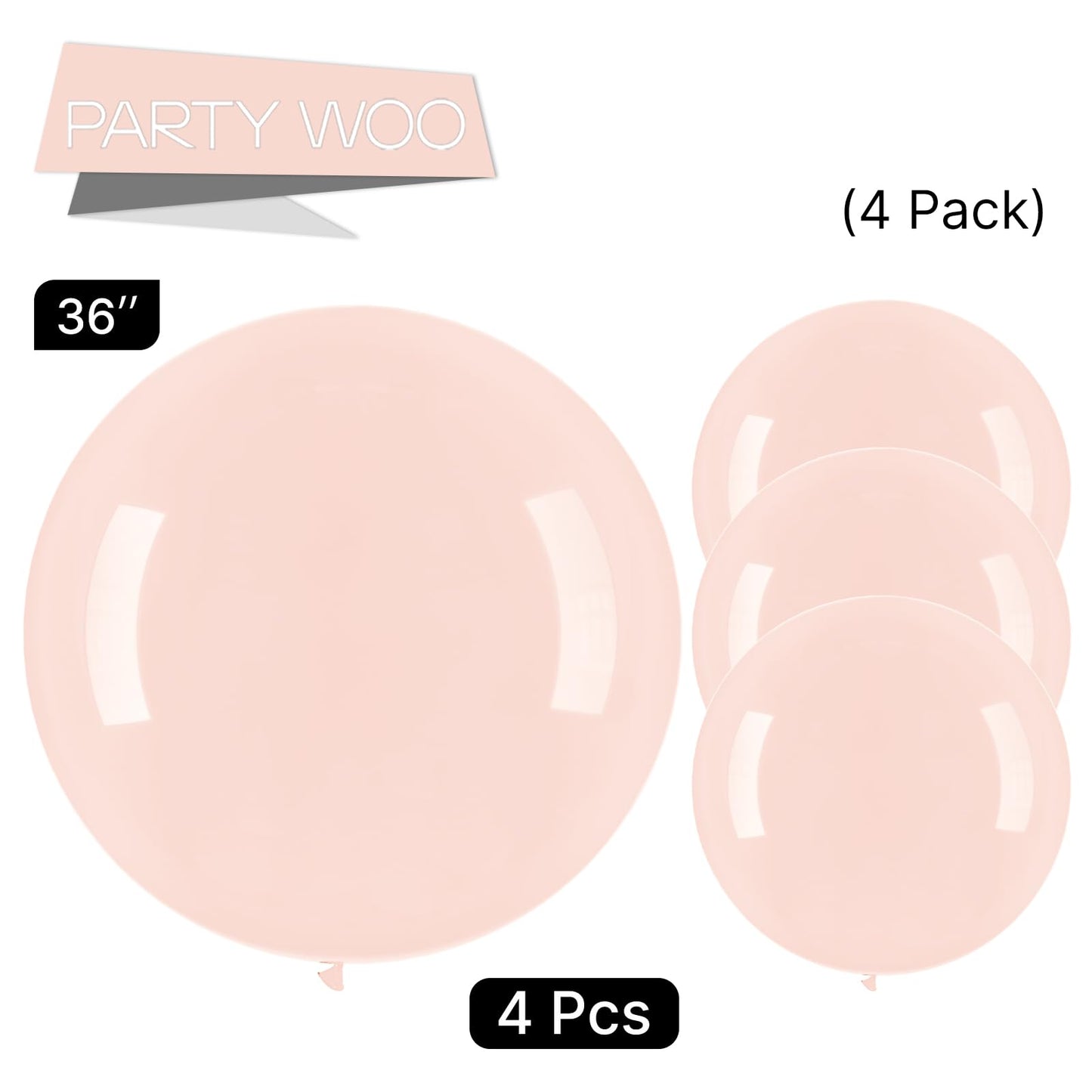 Partywoo Pink Large Balloons, 4 Pcs 36 Inch Balloons, Pale Pink Big Balloons, Pastel Pink Giant Balloons, Jumbo Balloons For Party Decorations, Baby Shower Decorations, Wedding Decorations, Pink-Q01