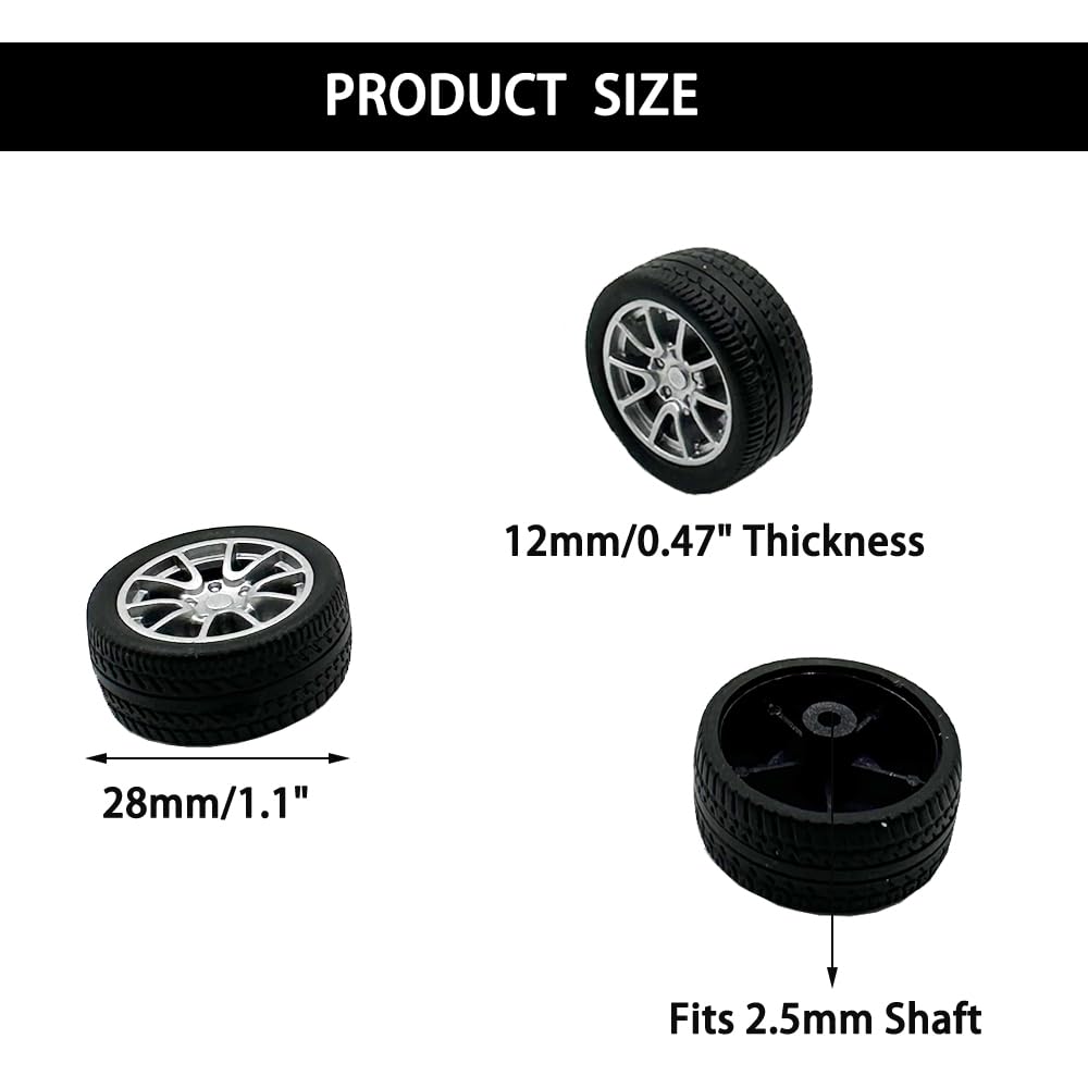 10PCS Toy Car Wheels 28mm Rubber Tire Wheels with Metal Shaft for RC Car Truck DIY Model Toy Wheel Replacement Accessories (2.5x