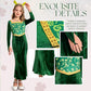 Ubaywey Girls Princess Costume Green Dress Gown Halloween Cosplay Costume Long Sleeve Dress(Large 130)