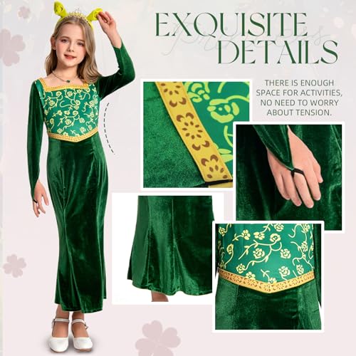 Ubaywey Girls Princess Costume Green Dress Gown Halloween Cosplay Costume Long Sleeve Dress(Medium 120)