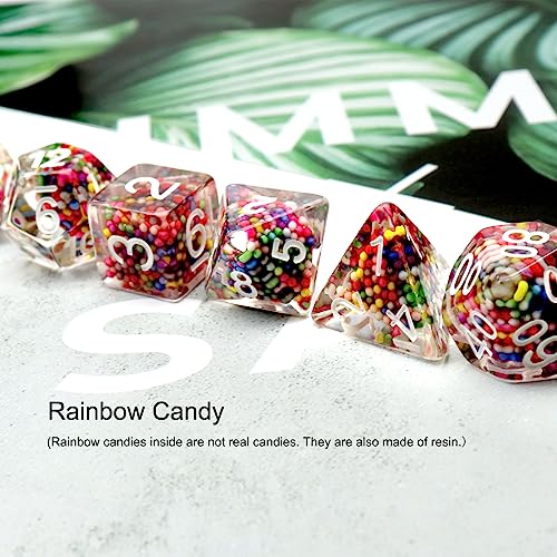 Haxtec DND Dice Set 7PCS Filled Resin Dice Rainbow Polyhedral D&D Dice for Roleplaying Dice Games Compatible with Dungeons and D