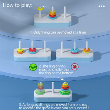 Tanch Hanoi Tower Puzzle All In One Logical Thinking Tower Of Hanoi Brain Teaser Puzzle Stacking Boxes Game Toys For Kids And Adults (8 Rings)