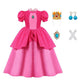 Twhxiyicos Princess Peach Cosplay Costume Girls Princess Peach Dress Kids Outfit Crown Earrings Gloves For Halloween