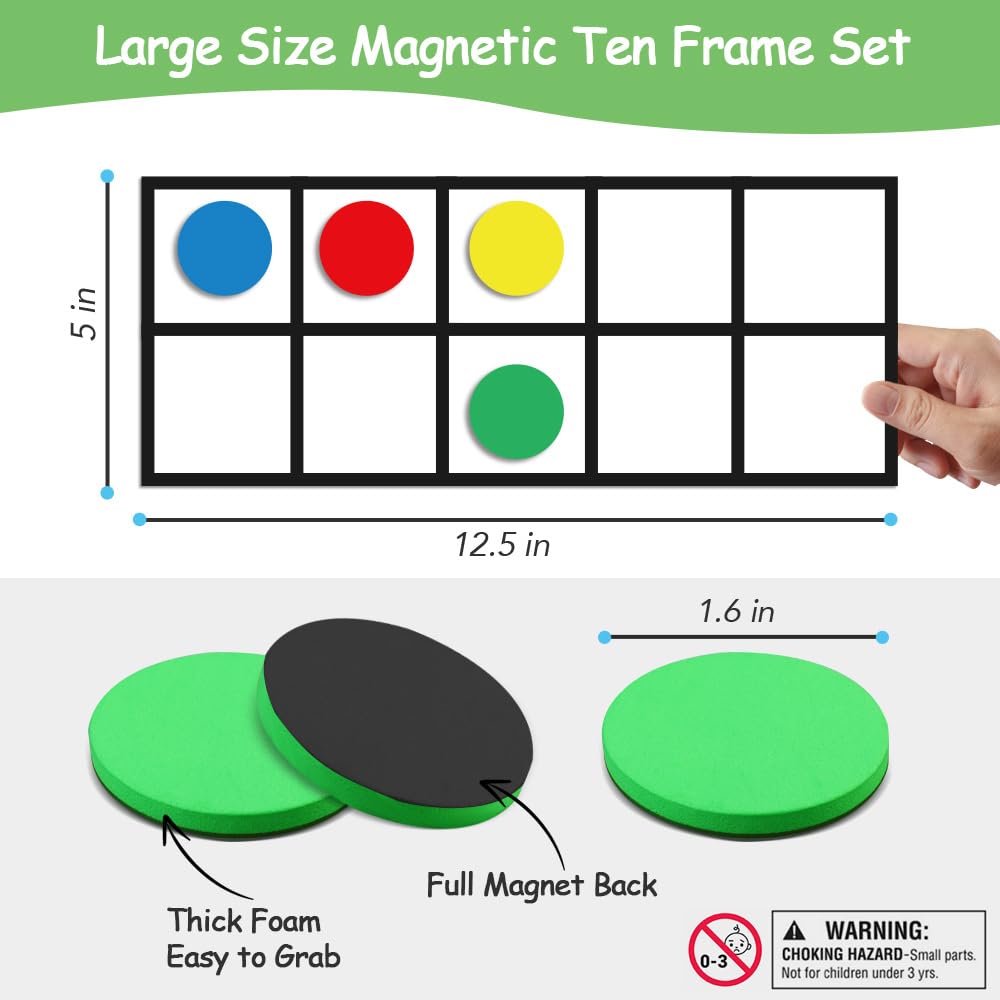 Opret Big Magnetic Ten Frame Set, 52 Math Manipulatives, Foam, 55 pcs Standard Edition, Ideal for Kindergarten and Elementary, Ages 5+