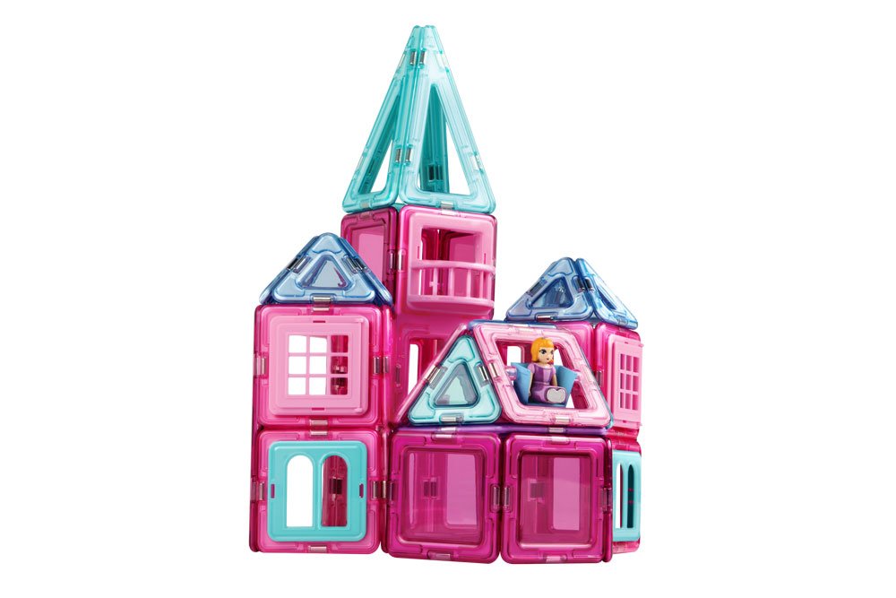 Magformers Princess Castle 78 Pieces Pink And Purple Colors, Educational Magnetic Geometric Shapes Tiles Building Stem Toy Set A