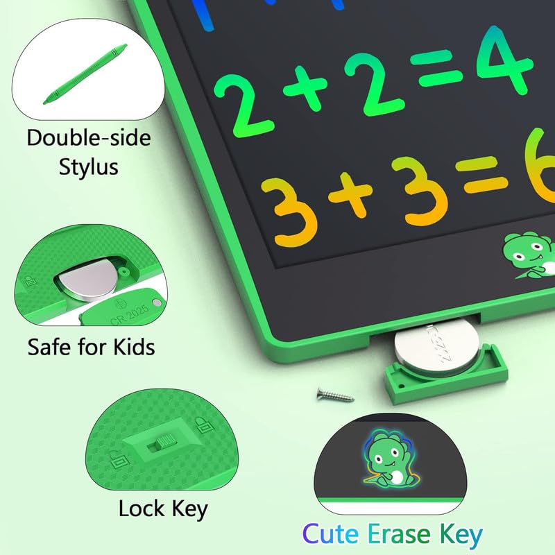 Hockvill Lcd Writing Tablet For Kids 8.8 Inch, Toys For Girls Boys Drawing Pad For 3 4 5 6 7 Year Old Kid, Toddler Magnetic Doodle Board Travel Essentials Christmas Birthday Gift For Children (Green)