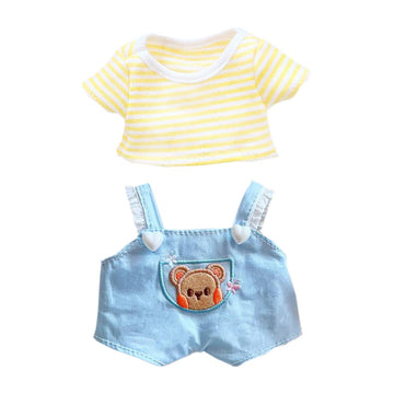 Niannyyhouse 20Cm Plushie Doll Clothes Bear Overalls Striped T-Shirt Kpop Doll Clothing (Yellow)