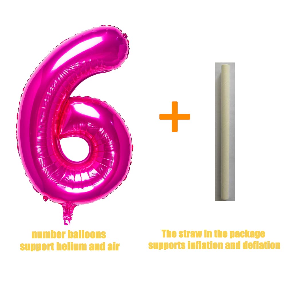 32 Inch Pink Number 6 Balloons Foil Ballon Digital Birthday Party Decoration Supplies (Pink Number 6 Balloon)