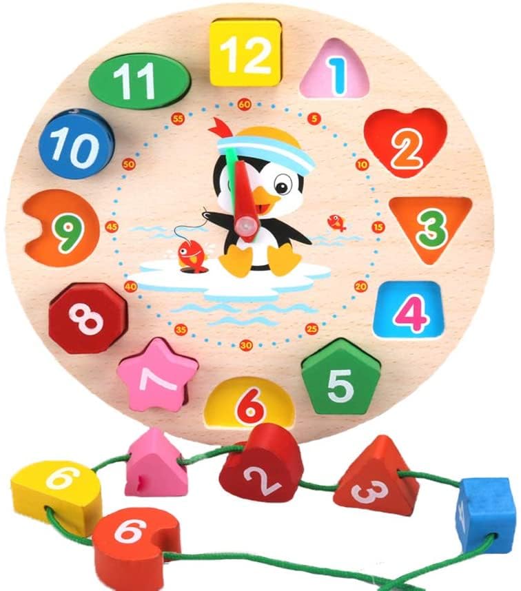 Vatsal Enteprise Wooden Learning Clock With Bead Lace  Montessori Educational Toy For Kids Analog & Digital Time Learning Numbe