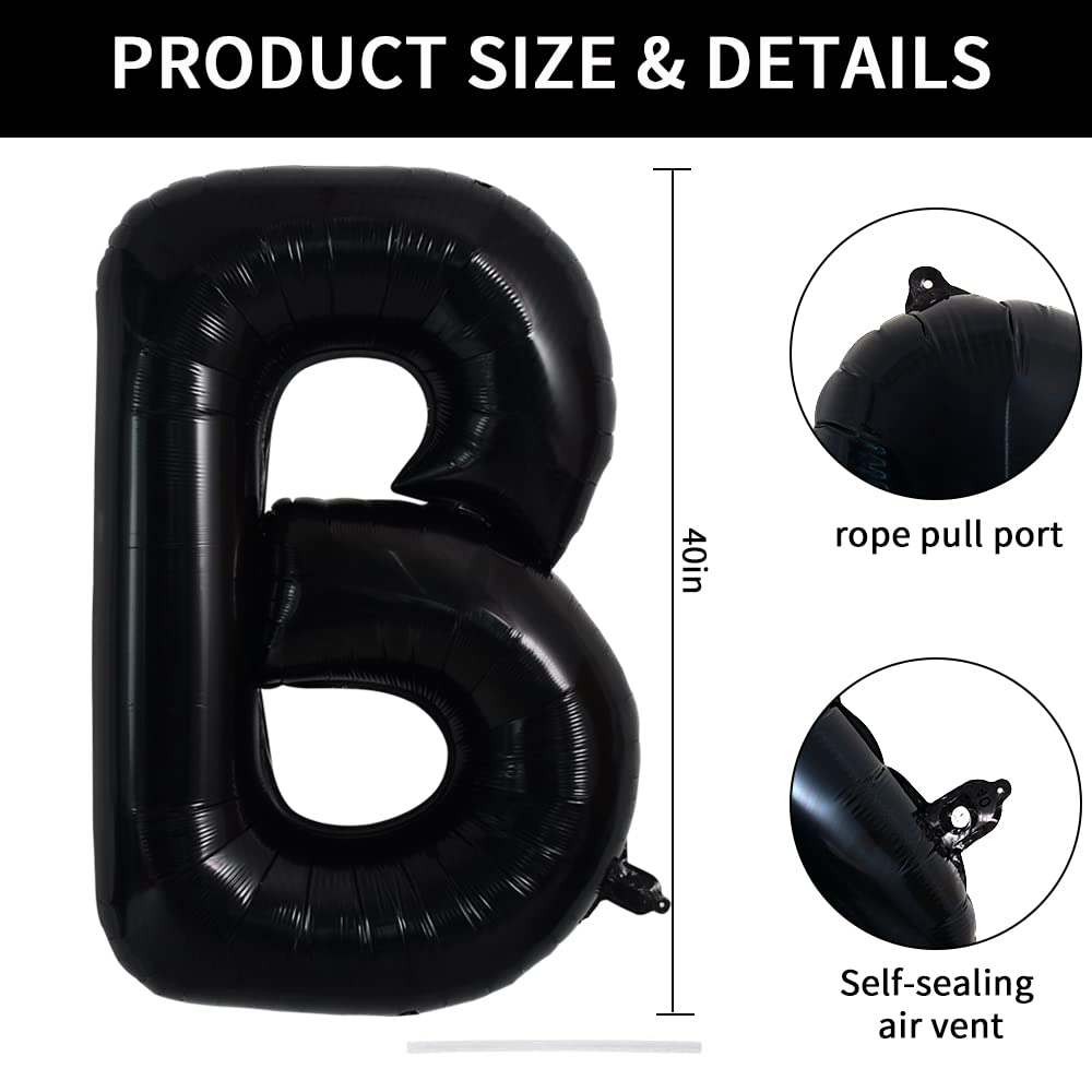 Toniful 40 Inch Large Black B Letter Balloons Jumbo Helium Balloons,Foil Mylar Big Alphabet Balloons For Birthday Party Annivers