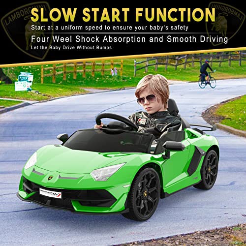 Hetoy Ride on Car for Kids 12V Licensed Lamborghini Electric Vehicles Battery Powered Sports Car with Control, 2 Speeds, Sound S