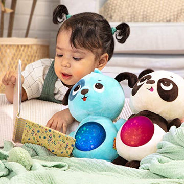B. toys Baby Soothing Plush Dog - Glowing Tummy with Lights & Sounds, Twinkle Tummies, Small, Multicolor, 6 Months +