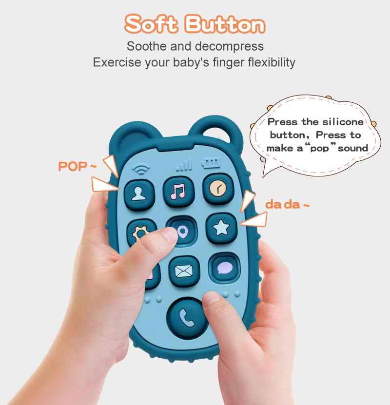 HippoBaby Silicone Teething Toys 2-Pack - Remote Control & Phone, BPA-Free, Blue/Dark Blue