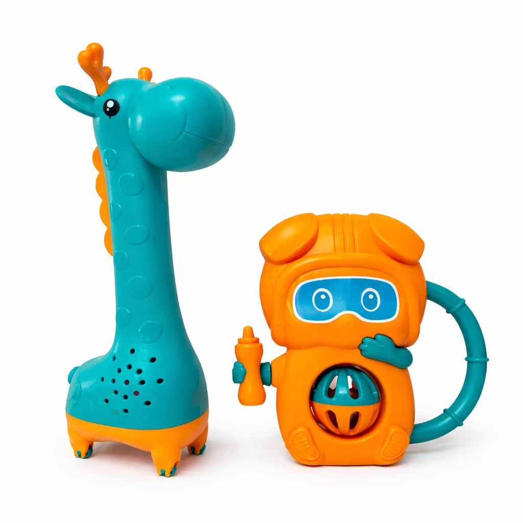 Giraffe & Robot Baby Rattle Toys & Teether Set | Bpa Free Non Toxic | Sensory Baby Toys For 012 Months | Easy Grip Lightweight 