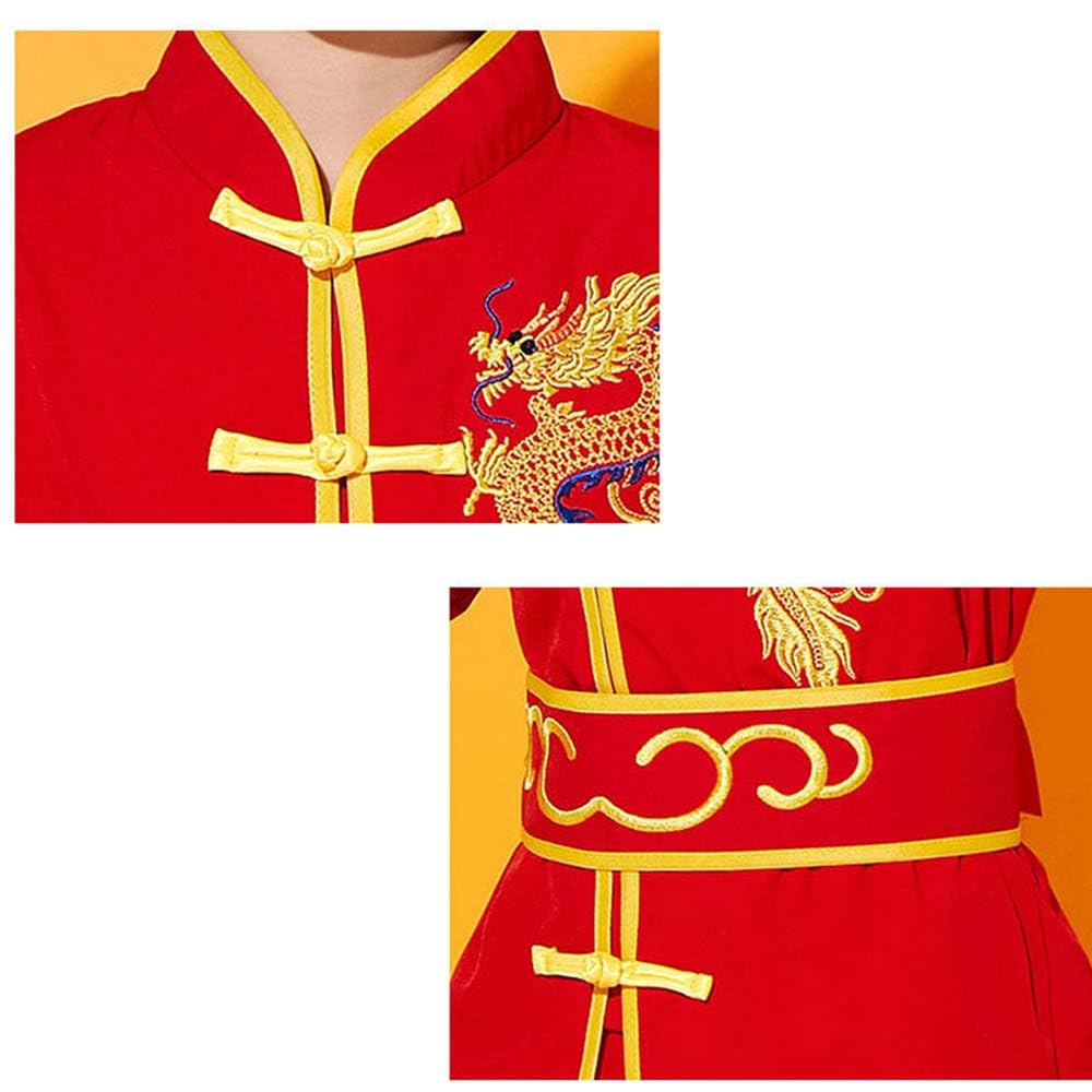 Yemyiqz Kung Fu Uniform For Boys Girls Kids Traditional Chinese Embroidered Tai Chi Wing Chun Master Martial Arts Set Outfit (Red, M)