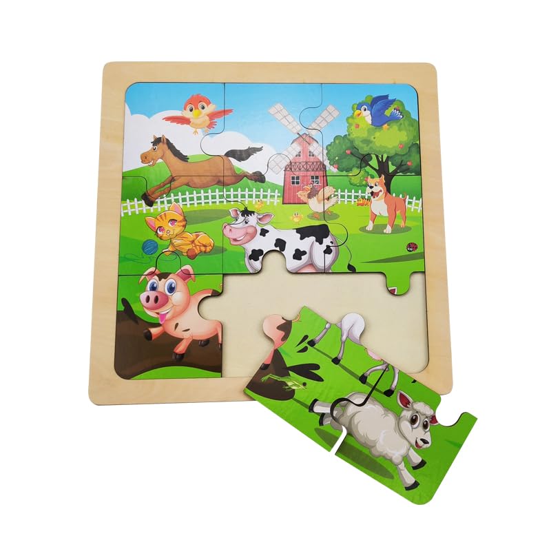 Wooden Jigsaw Puzzle Set Of 3 Pcs, Farm Jungle And Sea Animals Level Up Puzzles Difficulty From 9 Pcs To 16 Pcs 25 Pcs Education