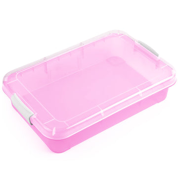Madzee 15 Inch Portable Sensory Bin Play Tray With Lid, Fill With Water, Sand, Beads And More (Pink)