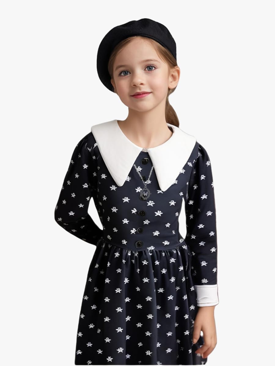 Yuegoo Black Costume Dress For Girls Halloween Costumes Cosplay Party Dress With Accessories 3-12Y (Black+White, 5-6 Years)