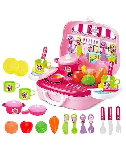 Toy Vibes Plastic Kitchen Cooking Pretend Play Toy Set for Kids with Suitcase (Multi Color)