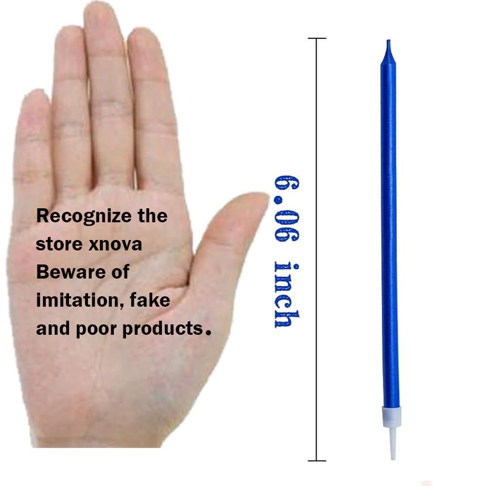 12 Count Long Thin Blue Birthday Cake Candles in Holders for Birthday Wedding Party Cupcake Decorations Tall Candles