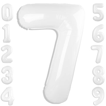 Number 7 Balloon 40 Inch White Seven Birthday Decorations, 7 17 27 70 Year Old Balloon, Mylar Foil Balloon Number For Engagement