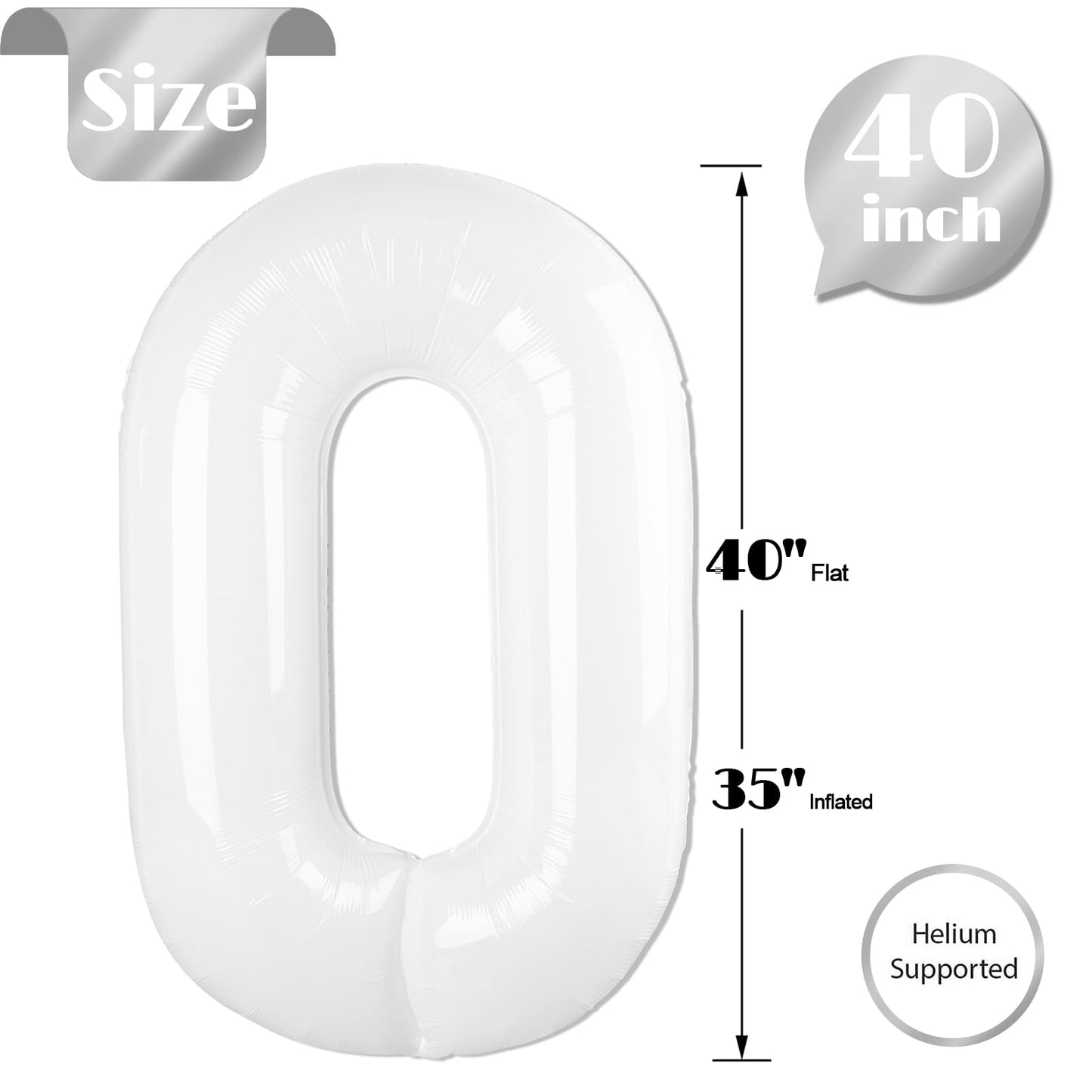 White Number Balloon 40 Inch, Translucent 0 Number Balloons, 10 20 30 40 50 Numbers Balloon Birthday Decorations, White Party Su