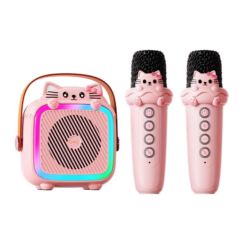 Karaoke Machine With 2 Wireless Microphones For Kids Adults,Portable Bluetooth Speaker Girls Toddlers Toy Gift For Aged 3-12 Yea