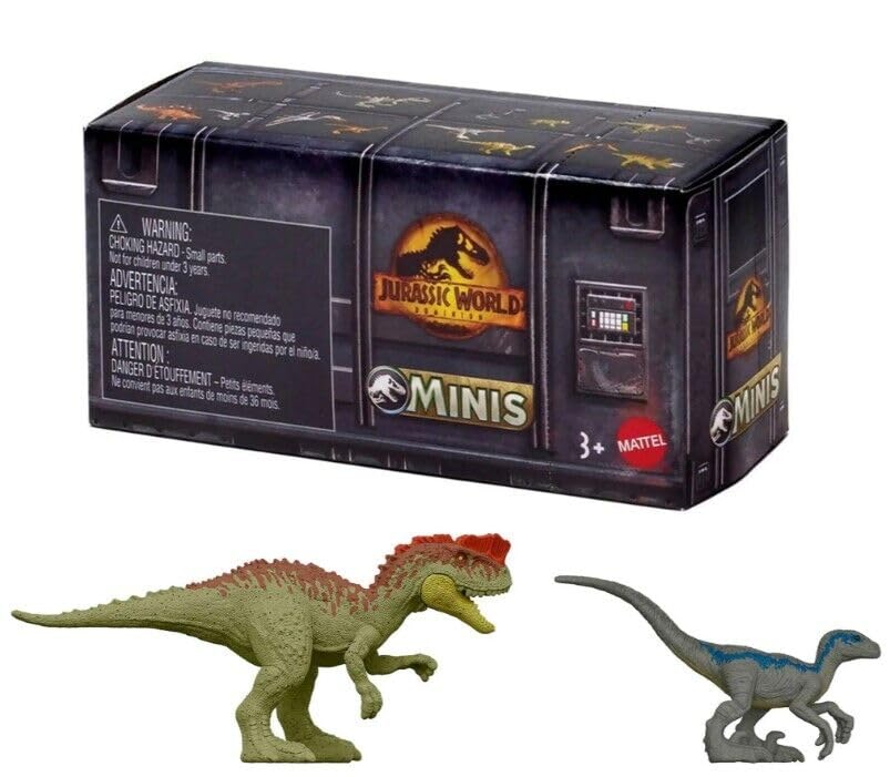 Jurassic World Dominion Minis Surprise Pack Box - Pack of 3 Mini Dinosaur Figures | 1.125 Scale Companion Figures - Mattel Ages