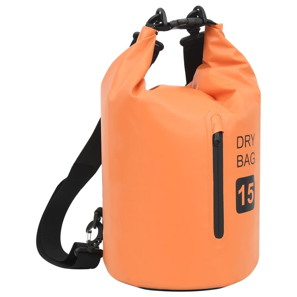 vidaXL Lightweight Outdoor Dry Bag with Waterproof Zipper, Durable PVC Material, 4 Gallon Capacity - Suitable for Boating, Surfi