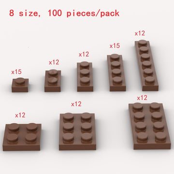 Classic Building Plate Assortment Pack, 100Pcs Brown Bulk Plates With 8 Size Building Plate Base Plate, Compatible With Lego Par