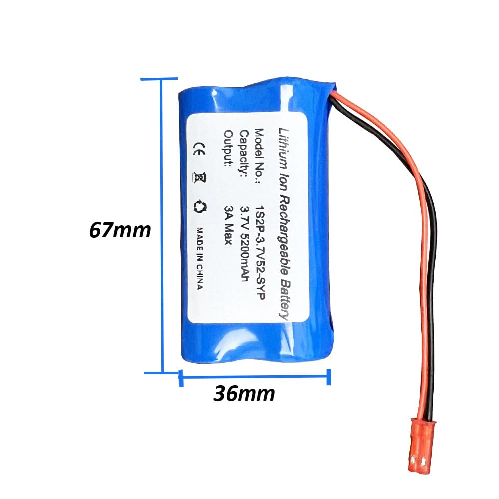 Seasider 3.7V 5200Mah Li-Ion Rechargeable Battery With Jst 2Pin Red Plug With Usb Charger Cable For Rc Construction Trucks Diy E