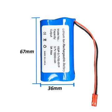 Seasider 3.7V 5200Mah Li-Ion Rechargeable Battery With Jst 2Pin Red Plug With Usb Charger Cable For Rc Construction Trucks Diy E
