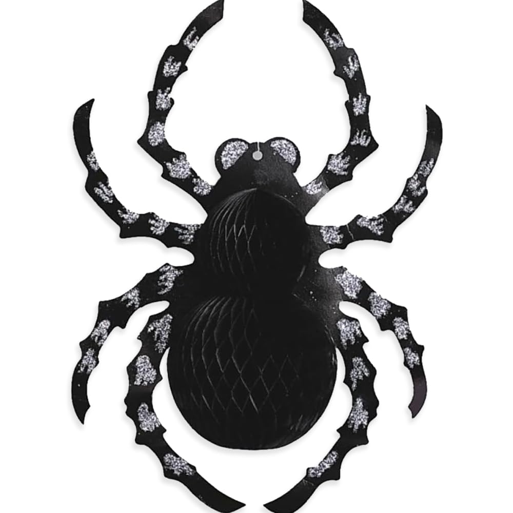 Black Spider Glitter Paper Hanging Decorations - 14 (1 Count) - Ideal Indoor Spooky Festive D  cor for Halloween and Themed Part