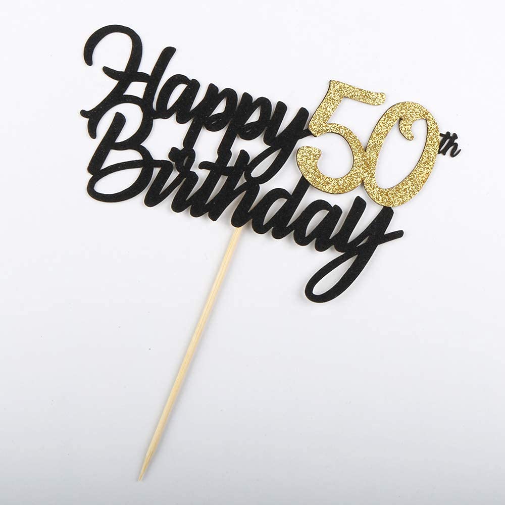 Festikoblack Gold Glitter Happy Birthday Cake Topper - 50 Anniversary/Birthday Cake Topper Party Decoration (50Th)