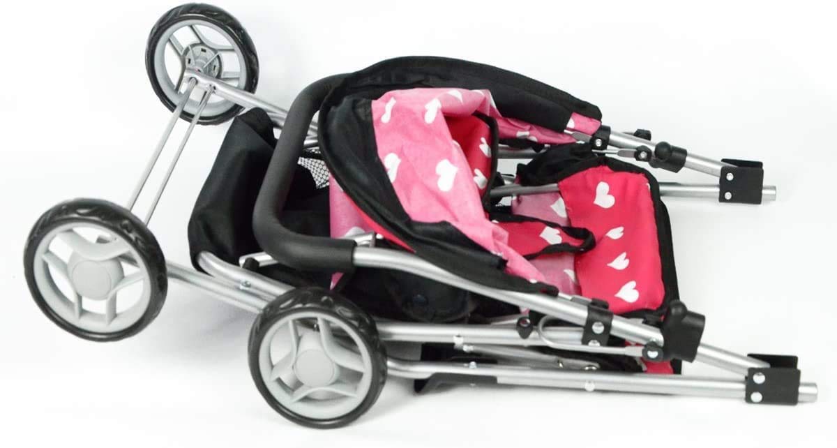The New York Doll Collection My First Doll Twin Stroller, 18" Red Metal - Cute Heart Design for Girls