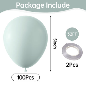 Kalor Pastel Green Green Balloons,100 Pcs 5 Inch Mini Matte Latex Balloons For Balloon Garland Arch, Birthday Decoration, Wedding Party, Baby Shower Decorations