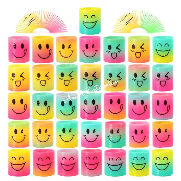 Anant Enterprises 50 Pcs Mini Rainbow Slinky Ring Toys  Spring Toy for Kids, Party Favors, Classroom Prizes, Stress Relief & Go