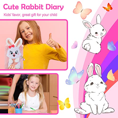 YOYTOO Rabbit Diary for Girls with Lock and Keys, Cute Bunny Journal Notebook for Kids, Plush Lock Diary with 160 Lined Pages fo