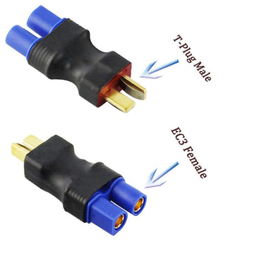 LinsyRC 2pcs EC3 Male to T-Plug Female Connector Adapter and 2pcs EC3 Female to T-Plug Male Connector Adapter for RC Lipo Batter