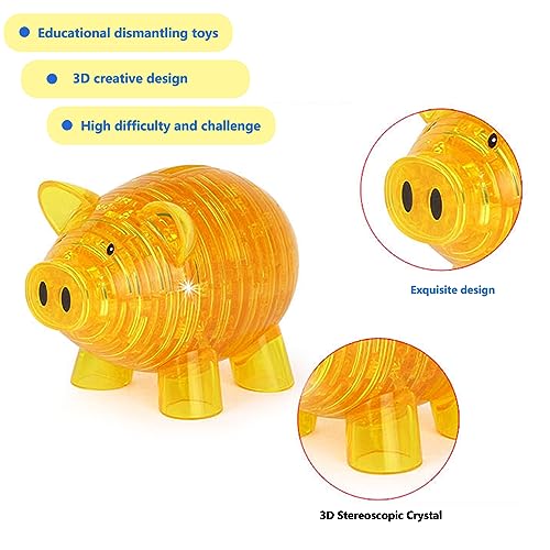 Btyyihex 3D Crystal Pig Puzzle, Functions As A Piggy Bank, Crystal Puzzle Brainteasers For Puzzlers Ages 16 And Up, 94Pcs (Pink)