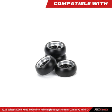 RCAWD RC Rims & Tires for 1/28 Wltoys Kyosho Mini-Z, Mini-Q, Mini-D, K969 K989 P929 Drift Rally Upgrades, No More Glue RC Wheel