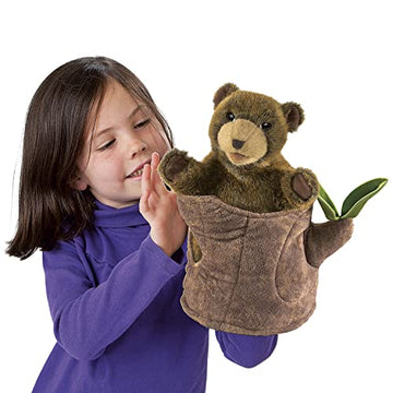 Folkmanis Bear In Tree Stump Hand Puppet, Brown