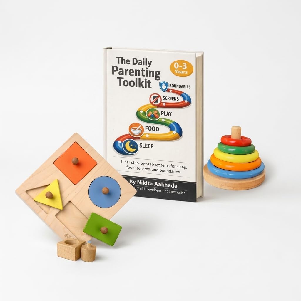 Brainytots Little Explorer Kit For 612 Months | Parenting Guide Book + 2 Montessori Toys | 4 Shapes Puzzle Set & Wooden Ring St