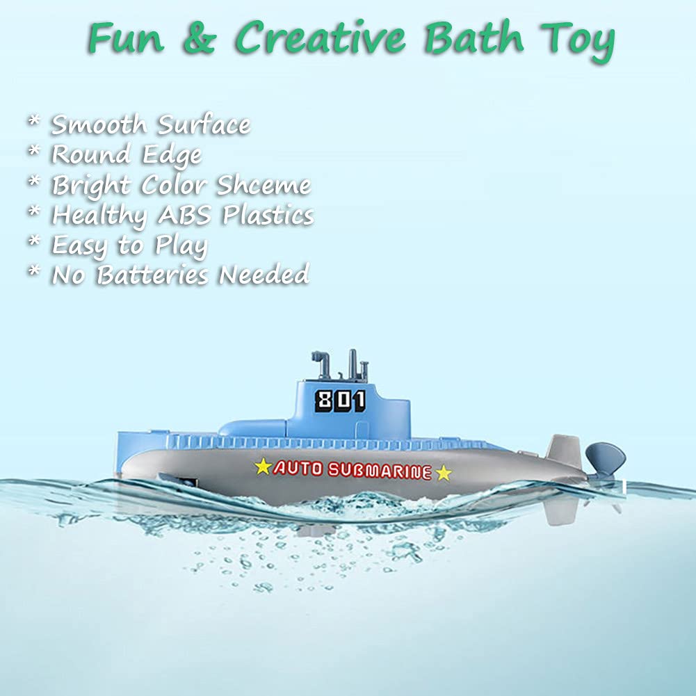 Miracland Wind-Up Submarine Bath Toy, Funny Pigboat Water Toy Sub Bathtub Toy Clockwork Submarine Tub Toy Submarine Pool Beach Toy For Kids (Grey Submarine)